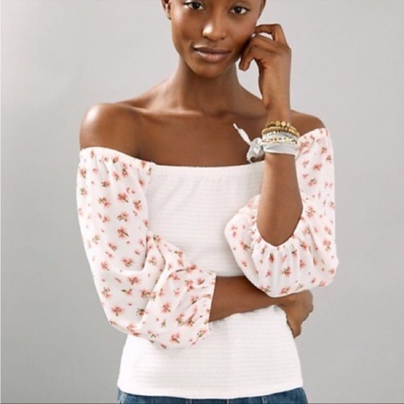 ANTHROPOLOGIE W5 Concepts ROSELLE Smocked Top White Pink Sz M NEW - Picture 1 of 13